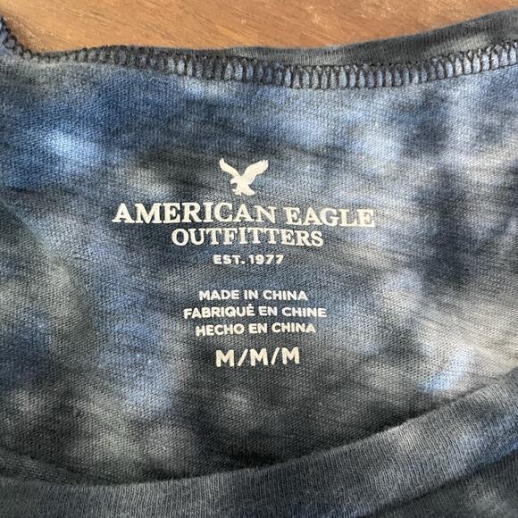 American Eagle Women's Med Short Sleeve Tie Dye Embroidered Cottage Boho Shirt - Picture 5 of 12